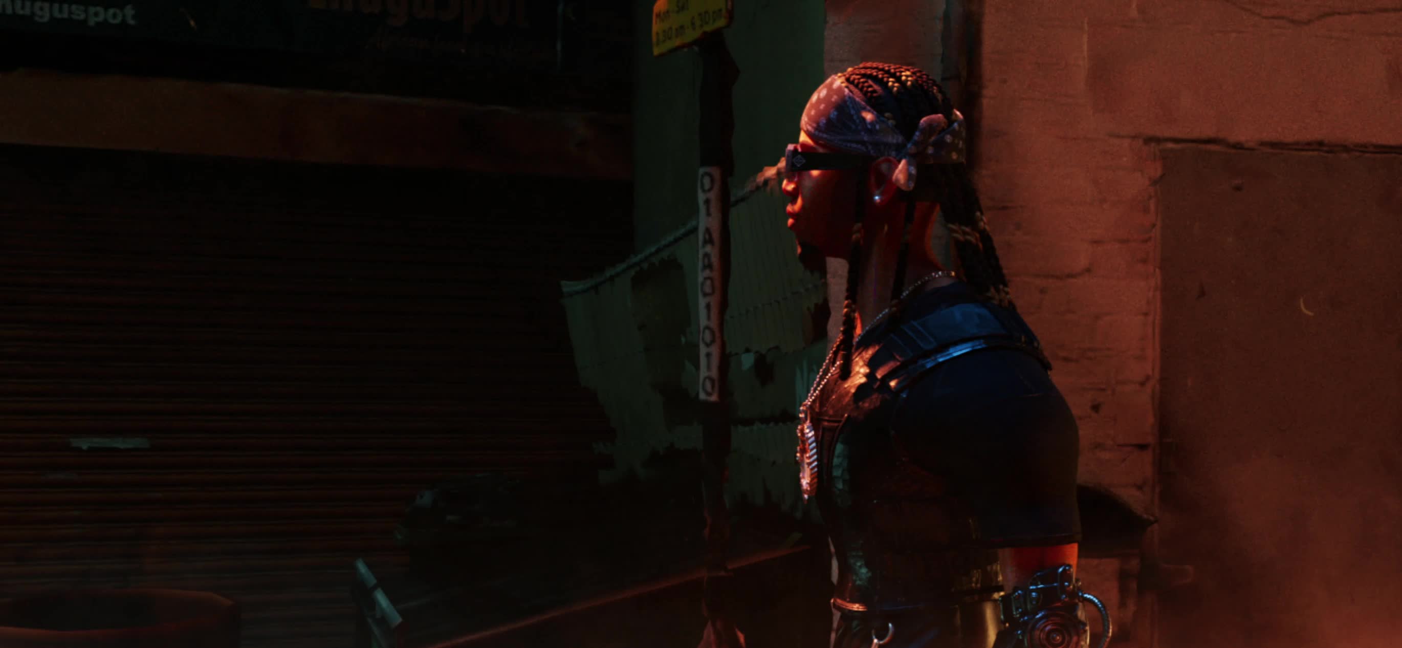 Metro Boomin's NO CAPE INDEX character in an orange-lit alley